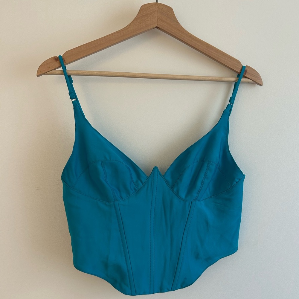 Urban Outfitters Turquoise Satin Bustier Crop Top